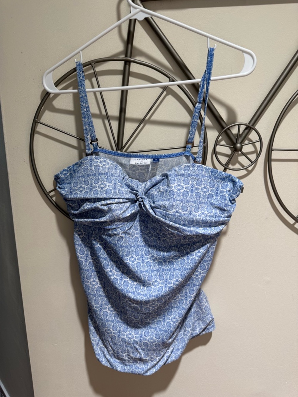 Cabana Life Talbots Blue & White Printed Tie-Front Tankini Top Size XL